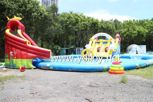 inflatable water park with slide and pool