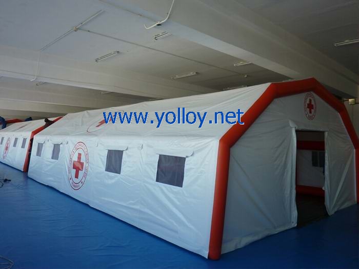 Inflatable refugee tent for first aid during disaster