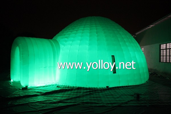 Outdoor inflatable igloo dome tent with LED lighting