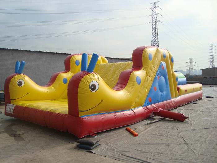 worm inflatable slide with obstacle