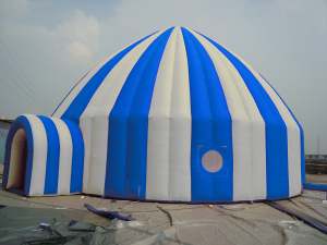 blue and white igloo tent 