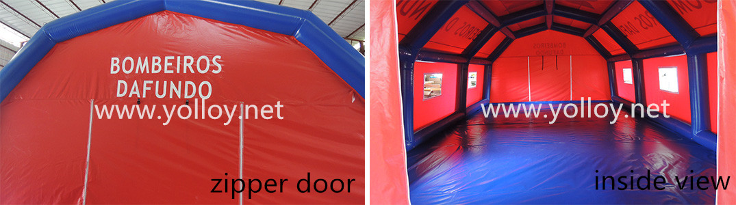 Detailed images of air tight inflatable emergency tent