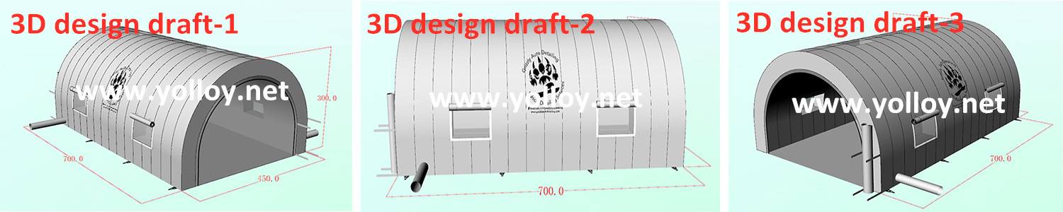 3D design drafts of mobile inflatable car wash tent