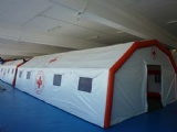 Inflatable refugee tent for first aid during disaster