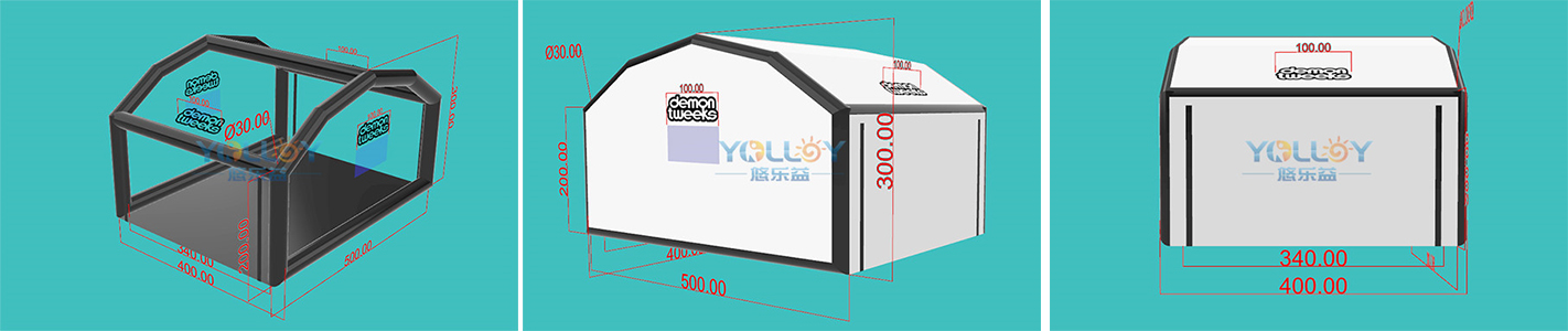 3D design drafts of portable car garage inflatable spray paint booth